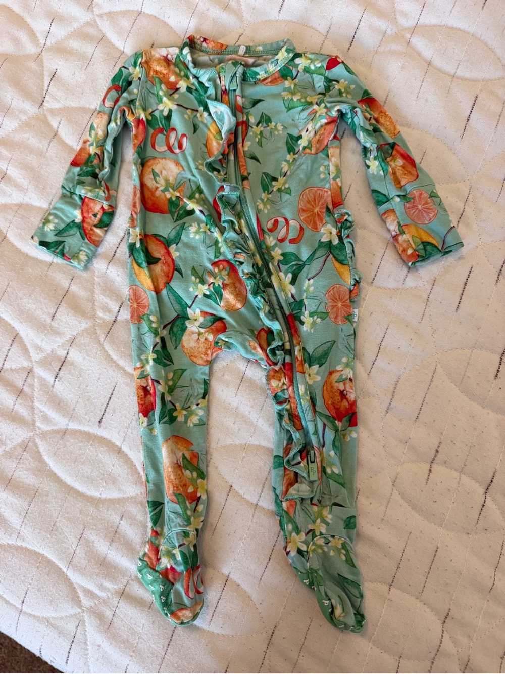Posh Peanut Mint Green Citrus Print Footed Pajamas NB